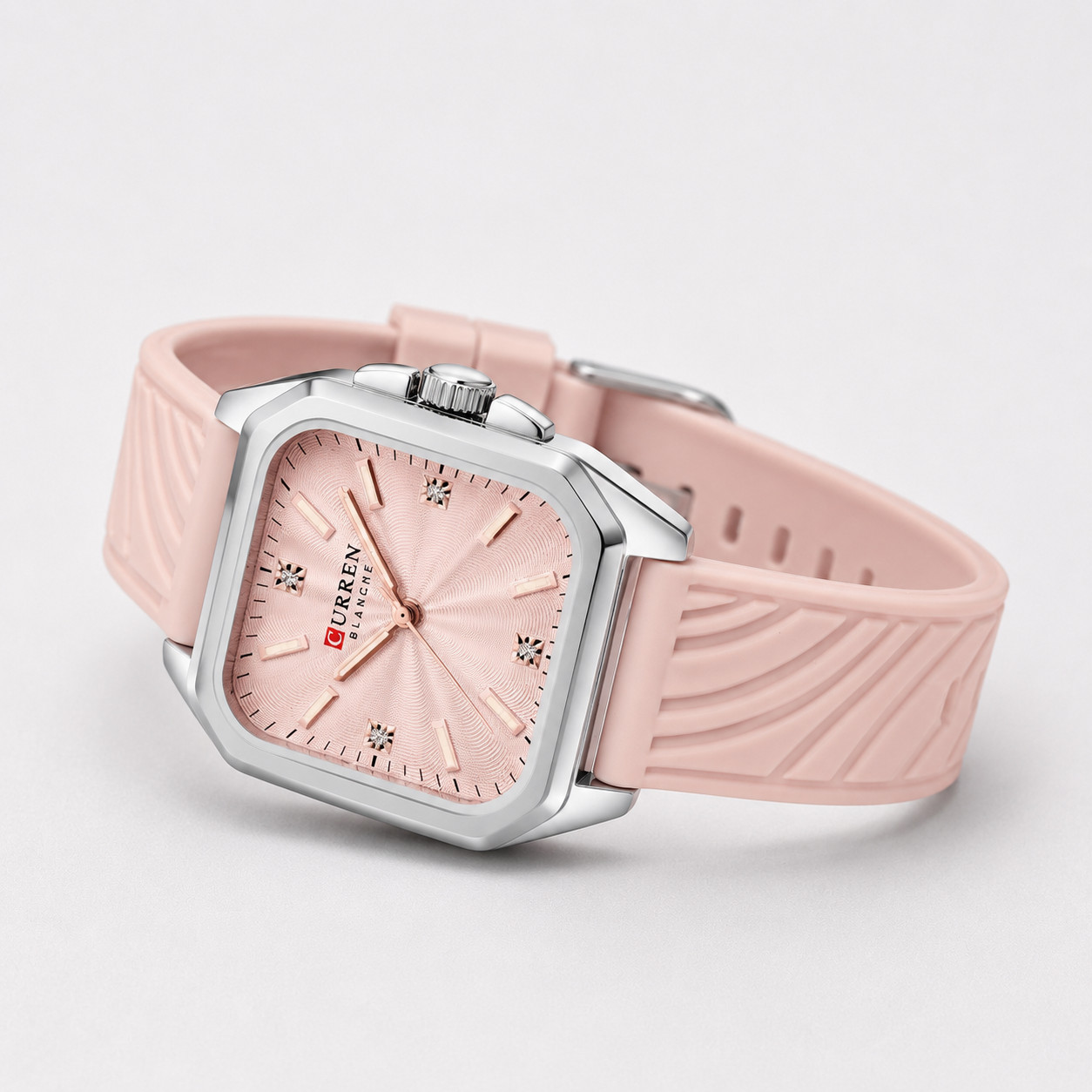 CURREN Womens Pink Leather Watch Square Quartz Dress Casual Waterproof 30mm