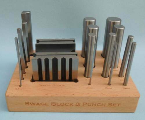Steel Swage Block and Forming Design Block & 16 Punches Shaping Tools Set +Stand