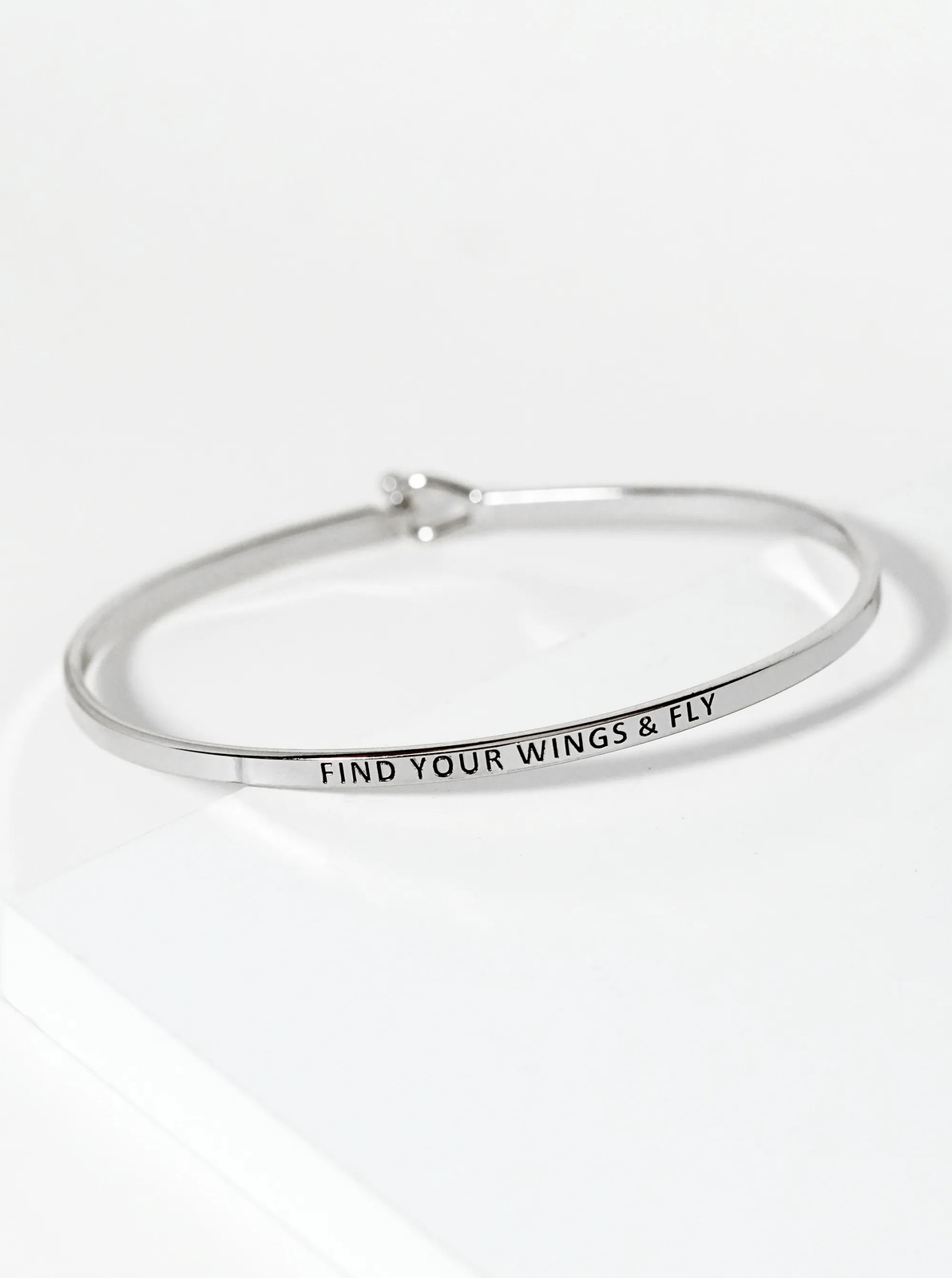 Find Your Wings Fly Engraved Brass Bangle, 0.2in, Gold or Silver Tone