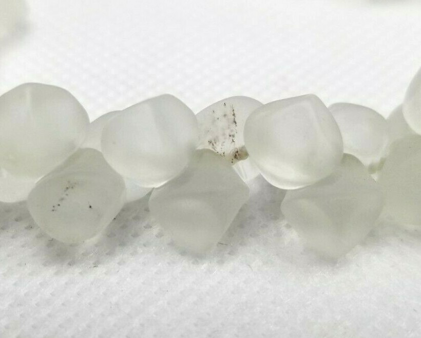 Very Fine Cold stone or Frosted Glass Bead necklace 26 in long stone size 3/8 in