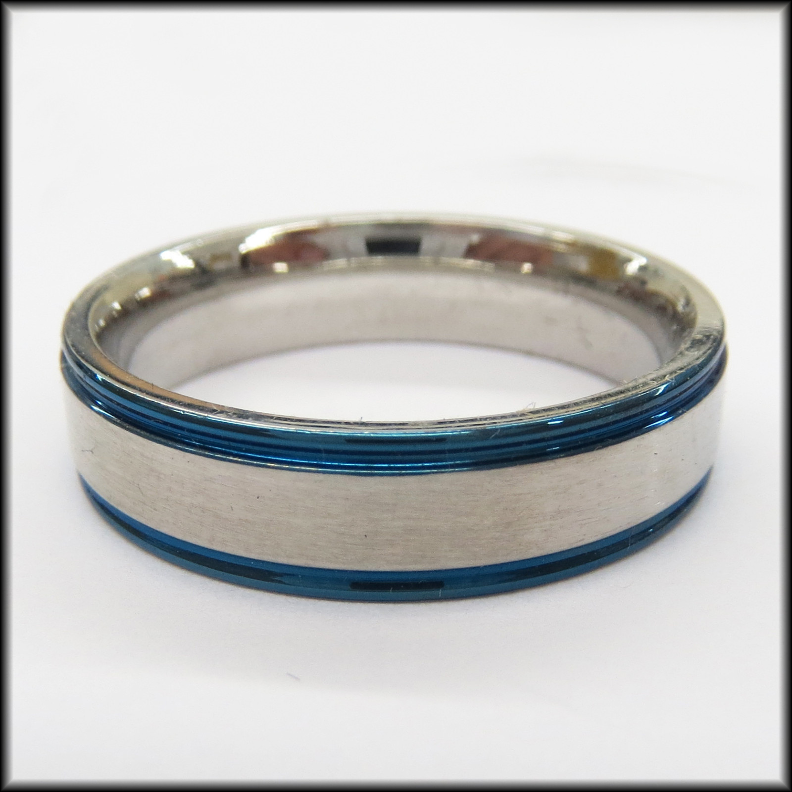Stainless Steel Stamped Ring 6mm, Blue Edge