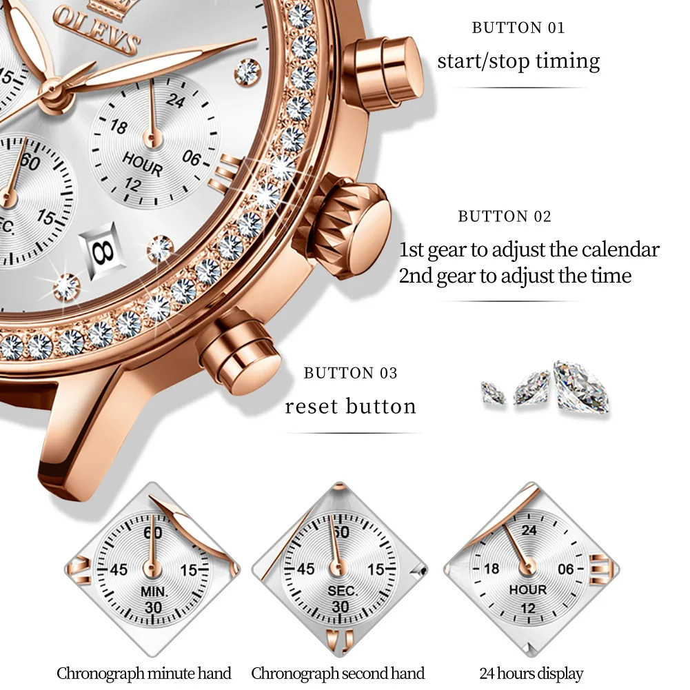 OLEVS Women’s Date Chronograph Wristwatch Luminous Quartz Watch for Ladies
