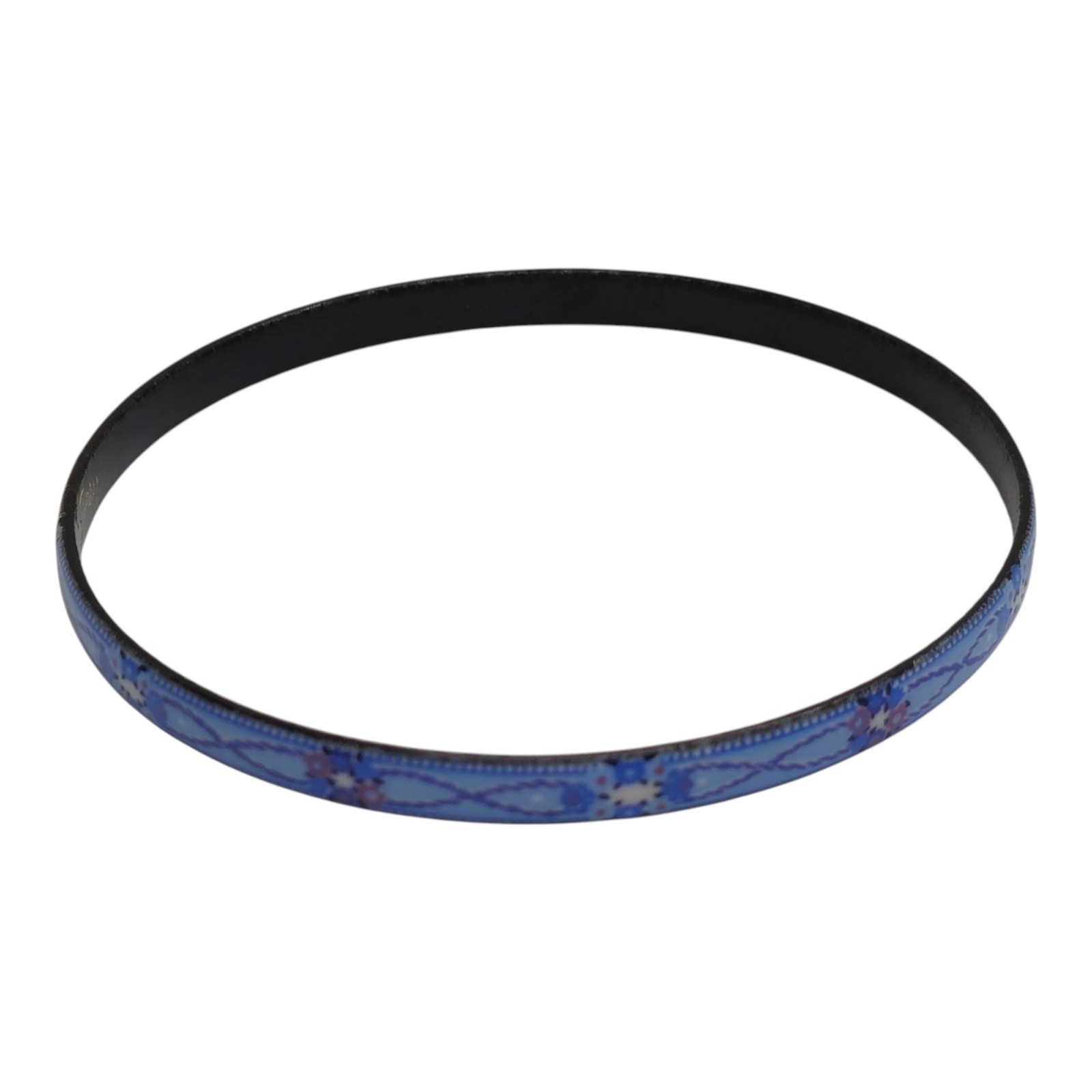 Michaela Frey Signed Blue Enamel Floral Bangle Bracelet 8.25in Vintage