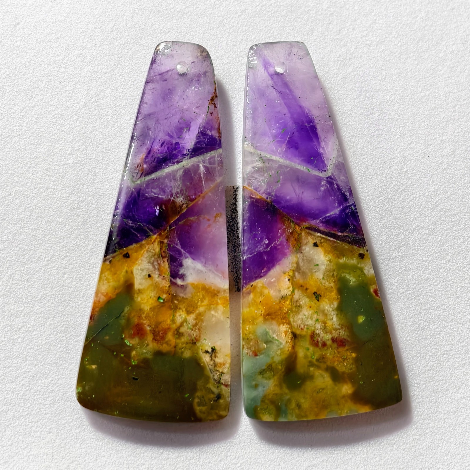 53 Cts Natural Amethyst Drilled Pair Cabochon Gemstone For Earrings 44 X 18 MM