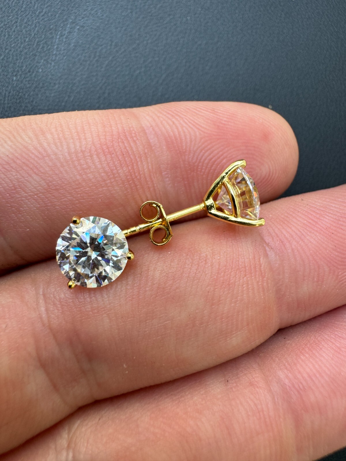 Moissanite Pushback Stud 3 Prong Martini Earrings Gold Over 925 Silver 3-10mm