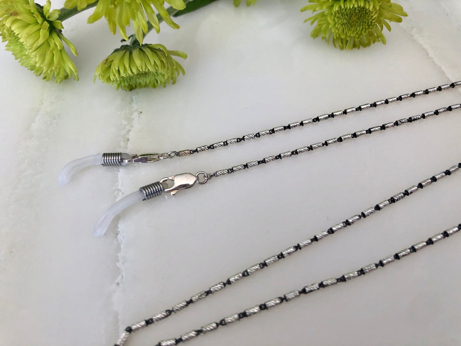 Black Ruthenium Bar Cable Silver 925 Glasses Chain/ Nacklace