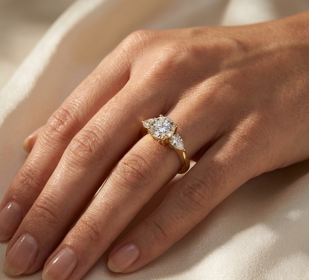 1.7ct E/EF Round/Pear Lab Grown Diamond Engagement Ring 18K White Gold Certified