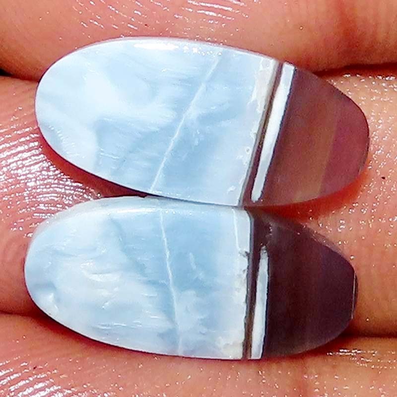 13.45 CTS 100% Natural Untreated BLUE OPAL Pair Oval Cabochon 10X21X3mm Gemstone