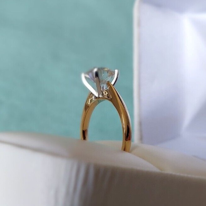2 Carat Moissanite Ring SOLITAIRE ENGAGEMENT RING 14K Yellow GOLD Filled