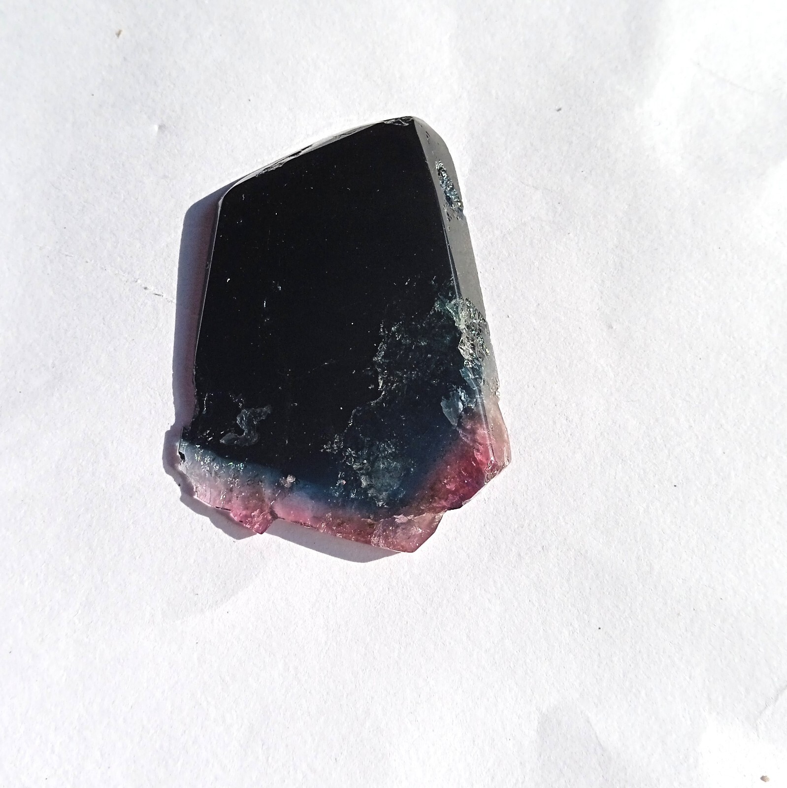 95 Carat 55x34x5 MM Natural Black Pink Blue Bi Color Tourmaline Slice Gemstone