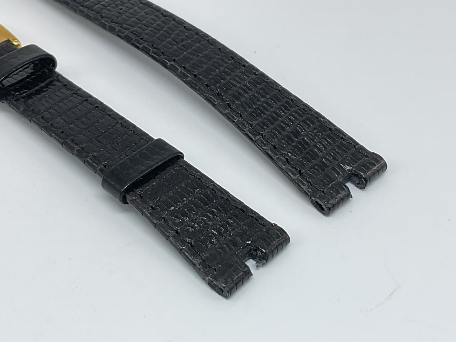 NOS 13MM GENUINE GUCCI BLACK PETITE LEATHER STRAP BAND LIZARD GRAIN YELLOW BUCKL