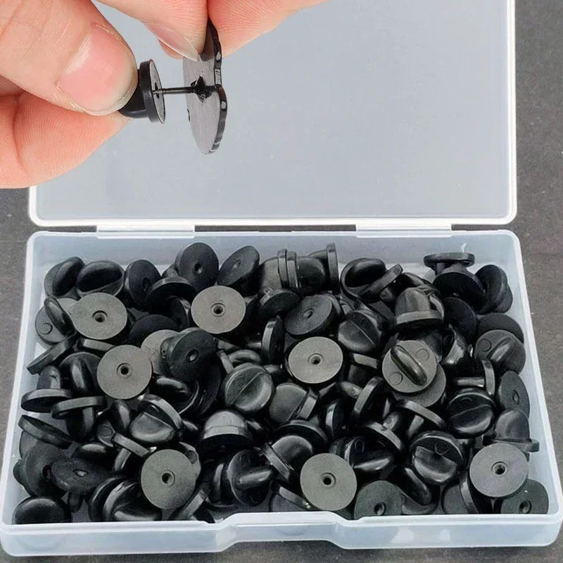 500-50pcs Black PVC Rubber Pin Backs Butterfly Clutch Tie Tack Lapel Holder Clas