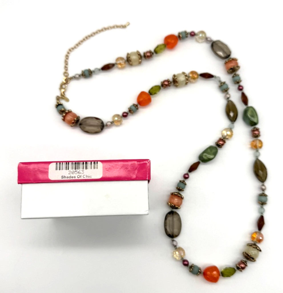 Premier Designs Necklace 36″- 40″ “Shades of Chic” Autumn Colors Original Box