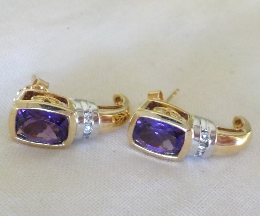 Stunning 14k Multi Gold Amethyst Diamond Earrings – 3.80 gms, 0.70 in, 1.66 ctw