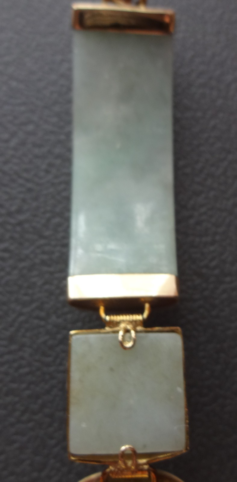 Vtg Chinese 14K Yellow Gold Jade Link Dragon Panels Bracelet Pale Green Celadon