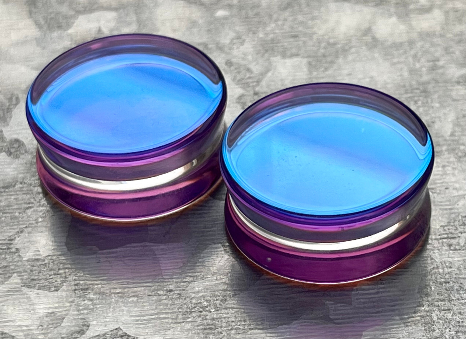 PAIR Mermaid Iridescent Glass Double Flare Plugs Gauges Body Jewelry
