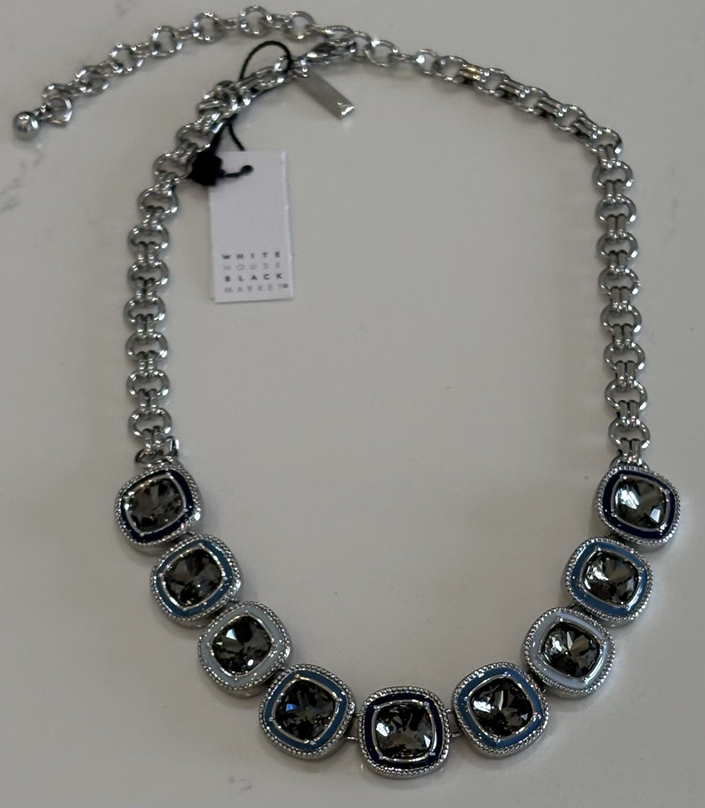 WHITE HOUSE BLACK MARKET WHBM STATEMENT NECKLACE BLUE W/ SILVER NEW NWT