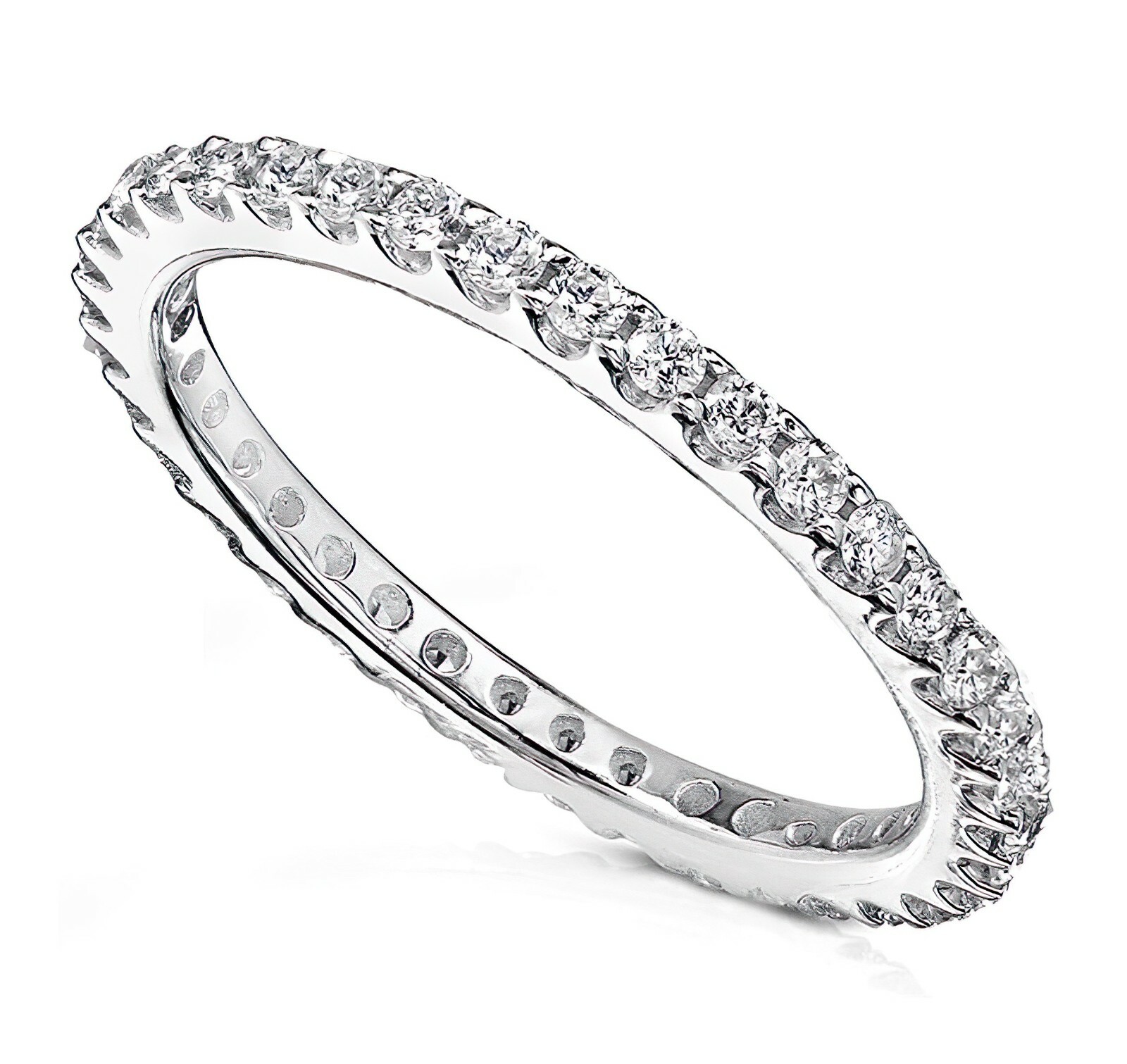 1pc Women Sterling Silver Ring Thin Eternity Band CZ Red Pink Blue Black Green