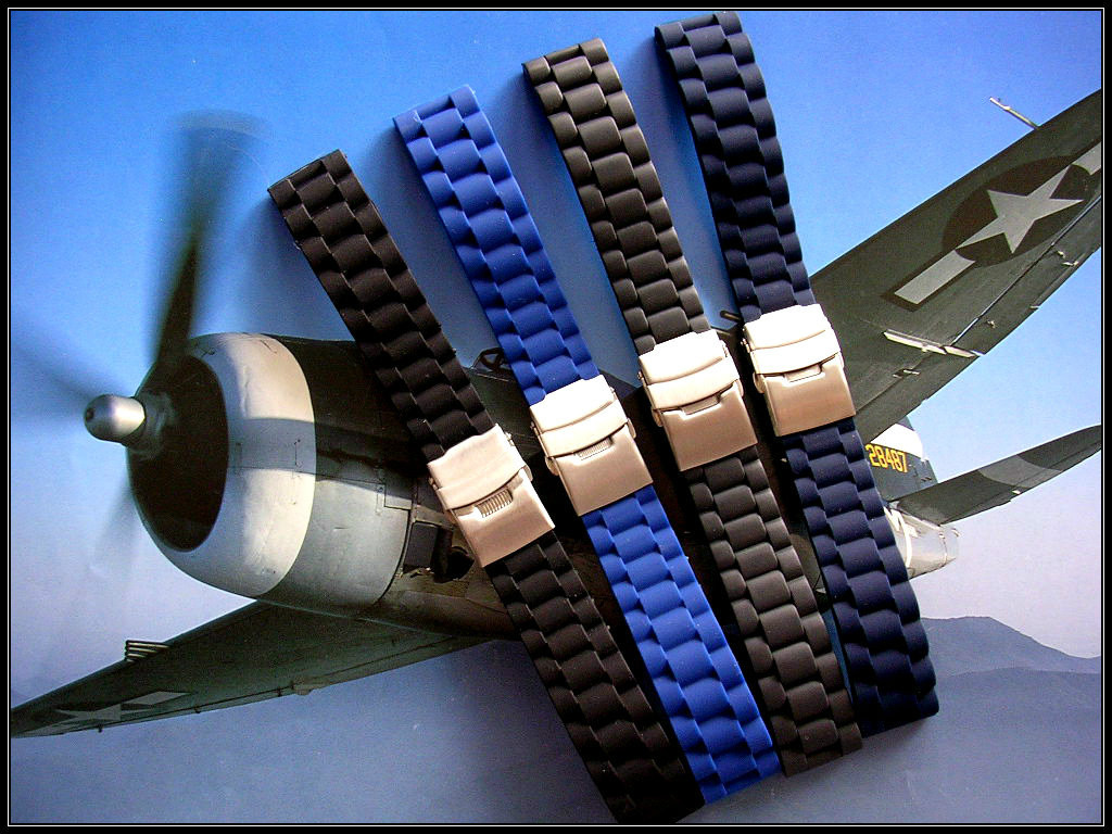 20mm Black Silicon Rubber Dbl Lock Deployment Diver watchband IW SUISSE USA Ship
