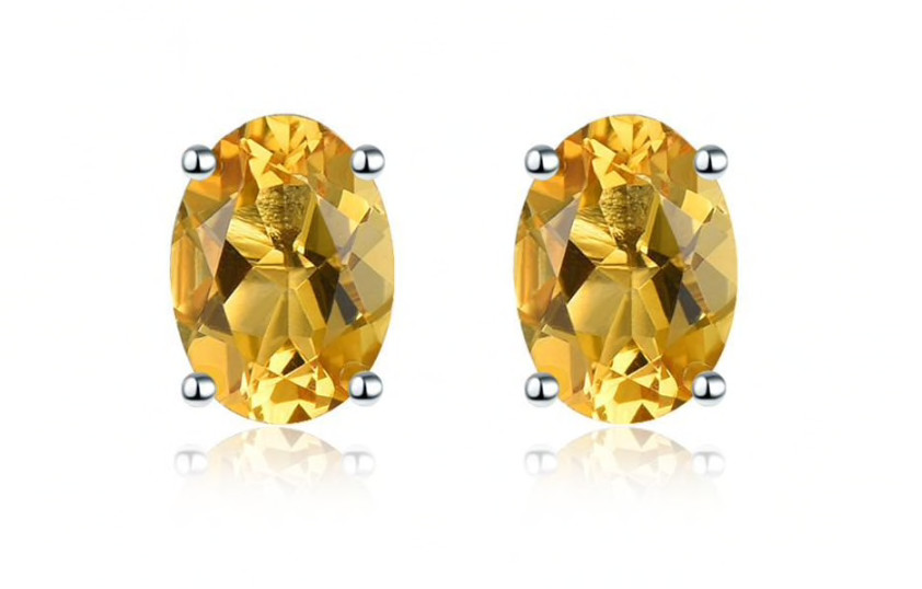 Handmade Small AAA Oval Natural Citrine Stud Earrings , November Birthstone