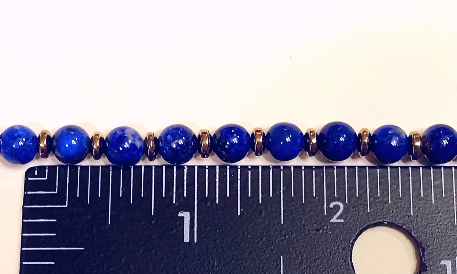 Ladies 6 mm LAPIS & Gold Disc Bracelet 14K GOLD Clasp Knotted CUSTOM LENGTH