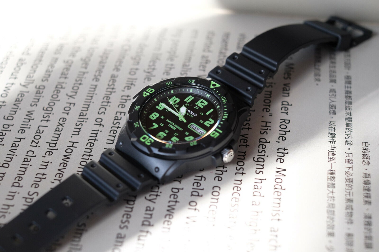 Casio MRW-200H-3BV Analog Watch 100M WR Day Date Green Dial Sport Dive Men