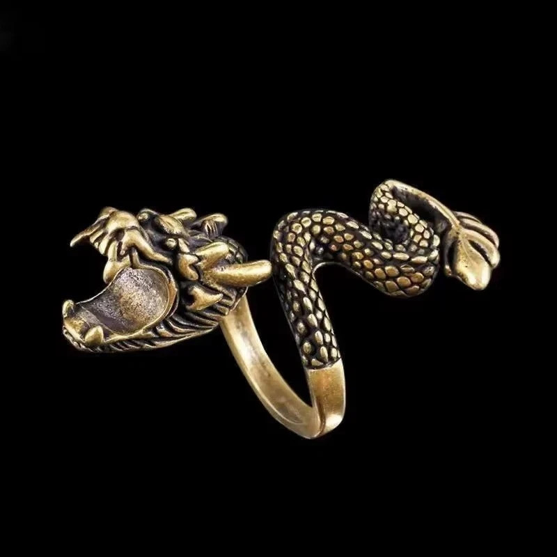 Retro Punk Dragon Cigarette Holder Ring for Men Women Bronze Adjustable Ring New