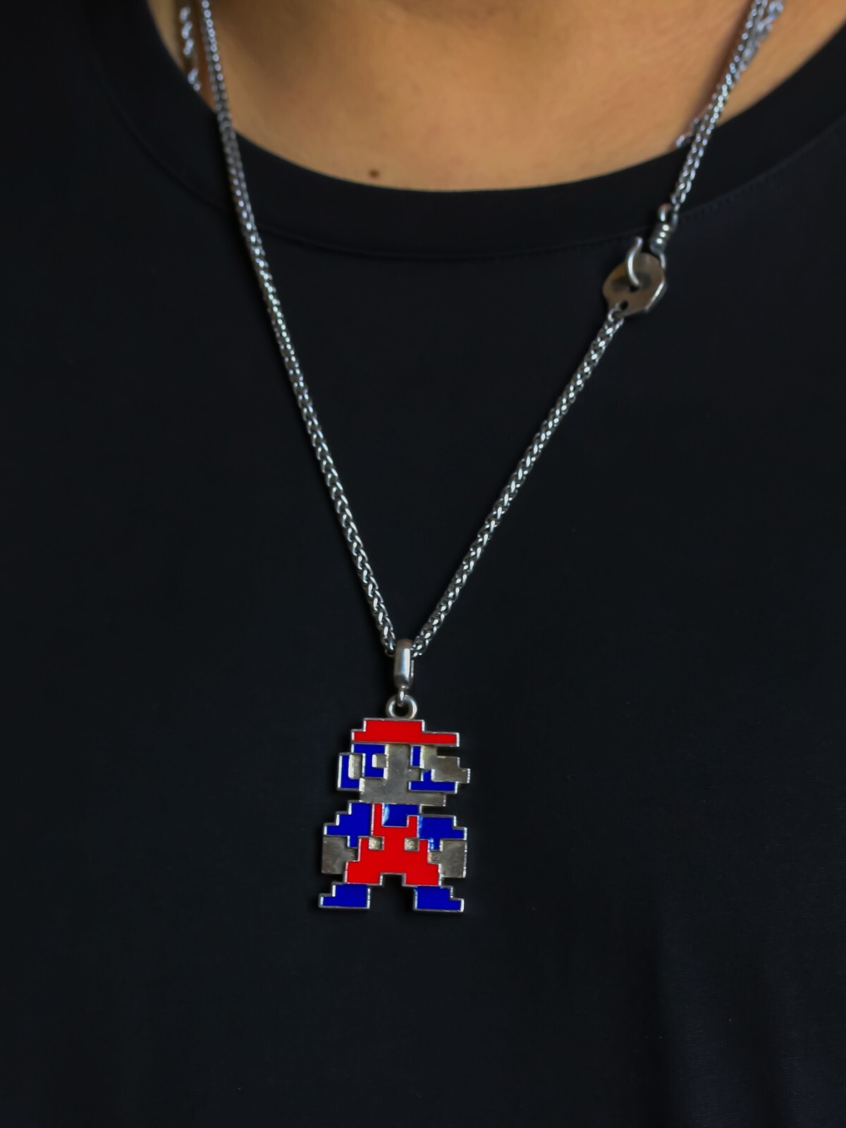 Retro 8 Bit NES Handmade S925 Silver Super Mario Pendant Necklace