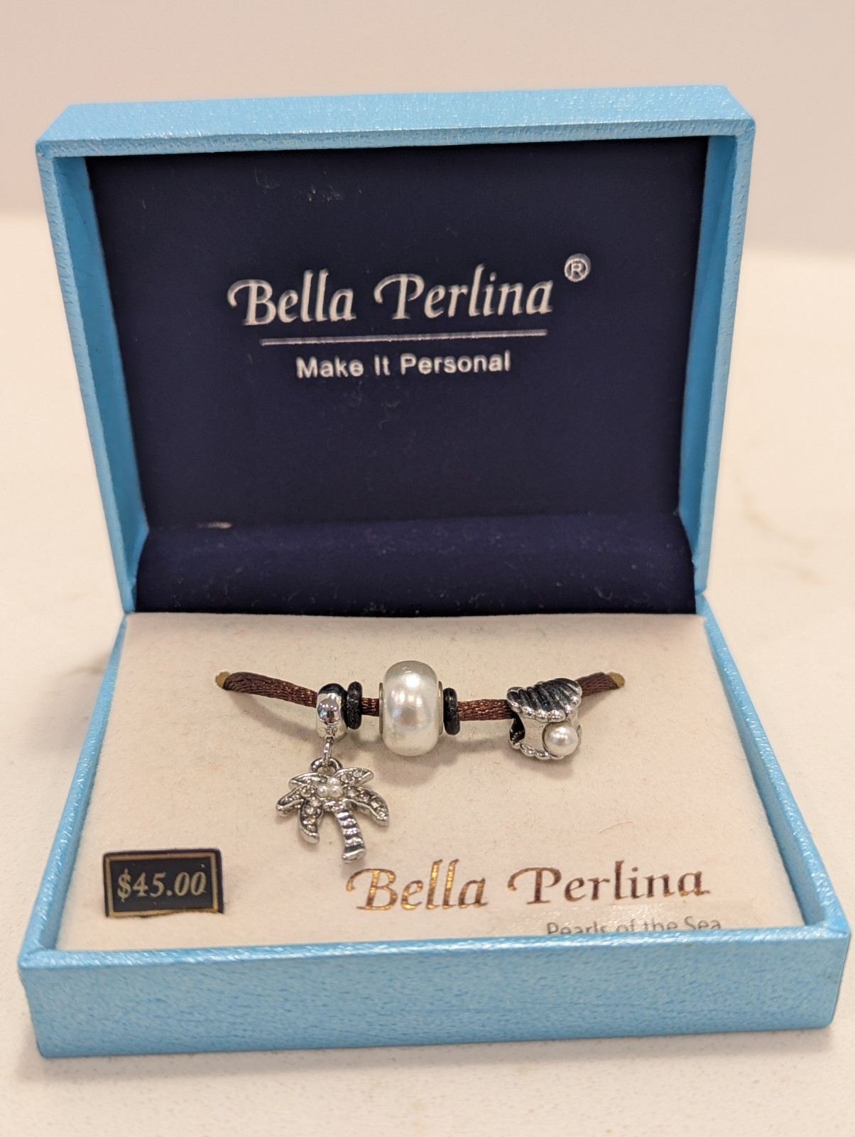 Bella Perlina Pearls Of The Sea Charms Silver Palm Clam W/Pearl Rhinestone…
