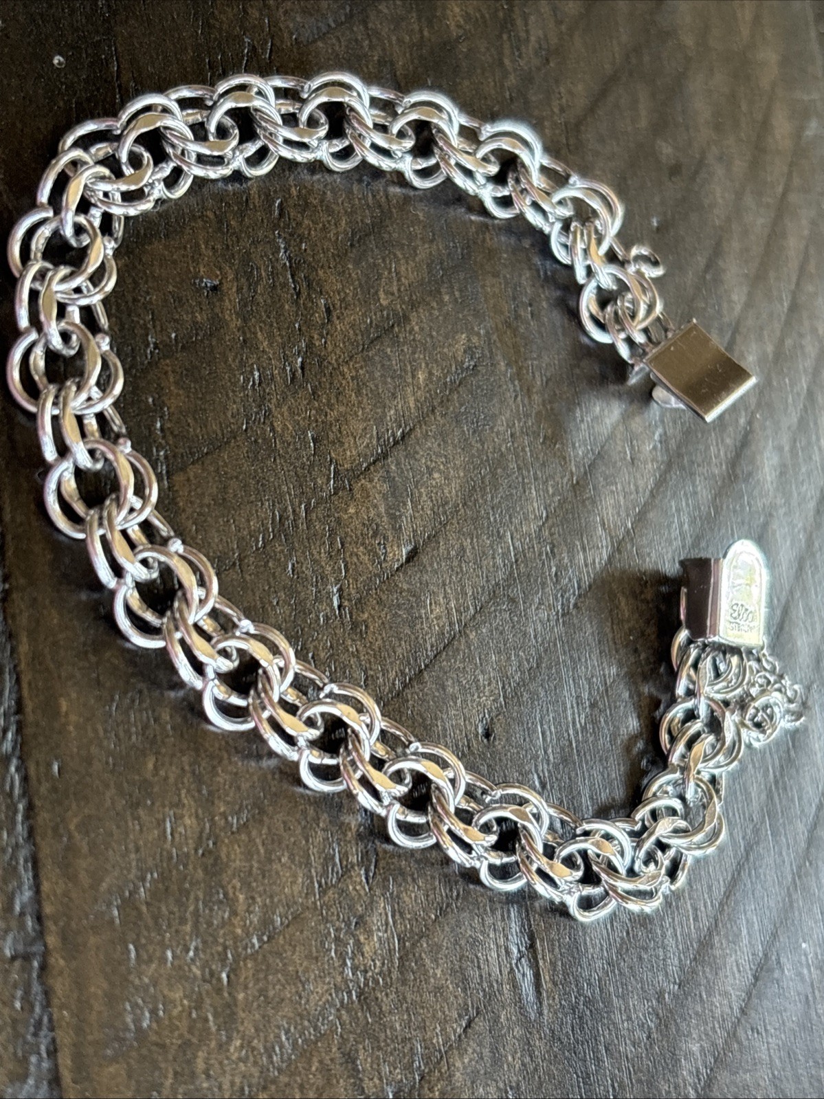 Vintage Elco 7 1/2″ double link sterling starter charm bracelet 11 GRAMS
