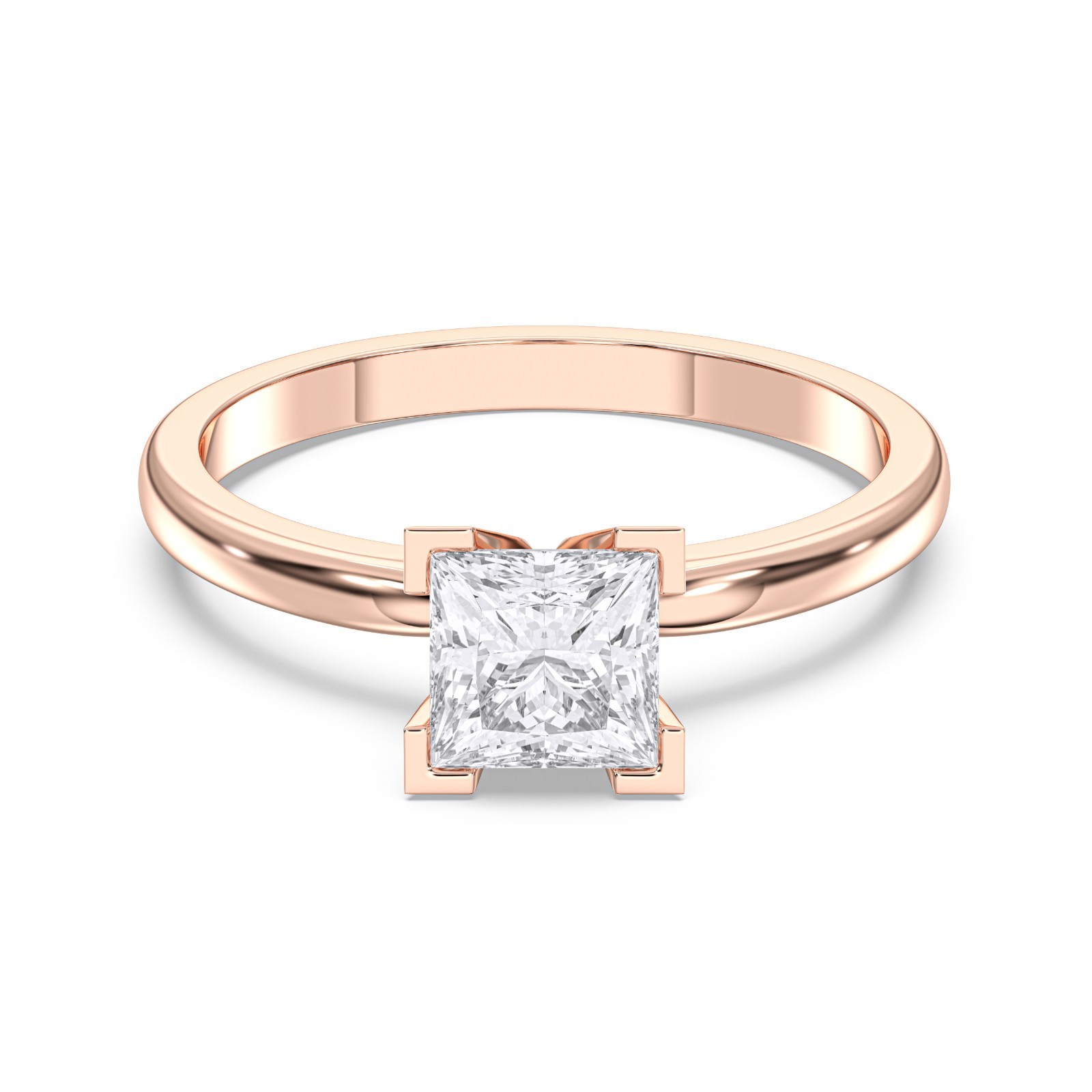 1.00Ct Princess Cut Moissanite Ring Women Half Bezel 925 Silver 10K