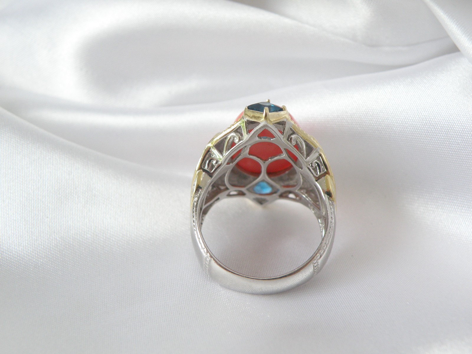 Gems en Vogue Michael Valitutti Sterling Silver 925 Pink Coral Statement Ring 10