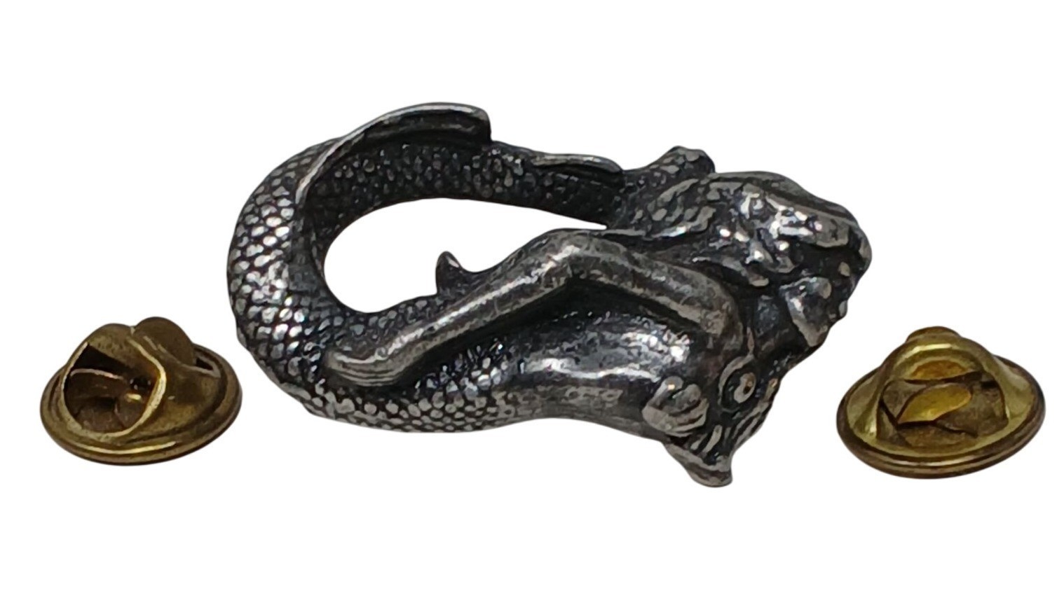 VTG Pewter Mermaid Lapel Hat Pin Dual Brass Clutch Backs 1.5″ Mythical Ocean #G2