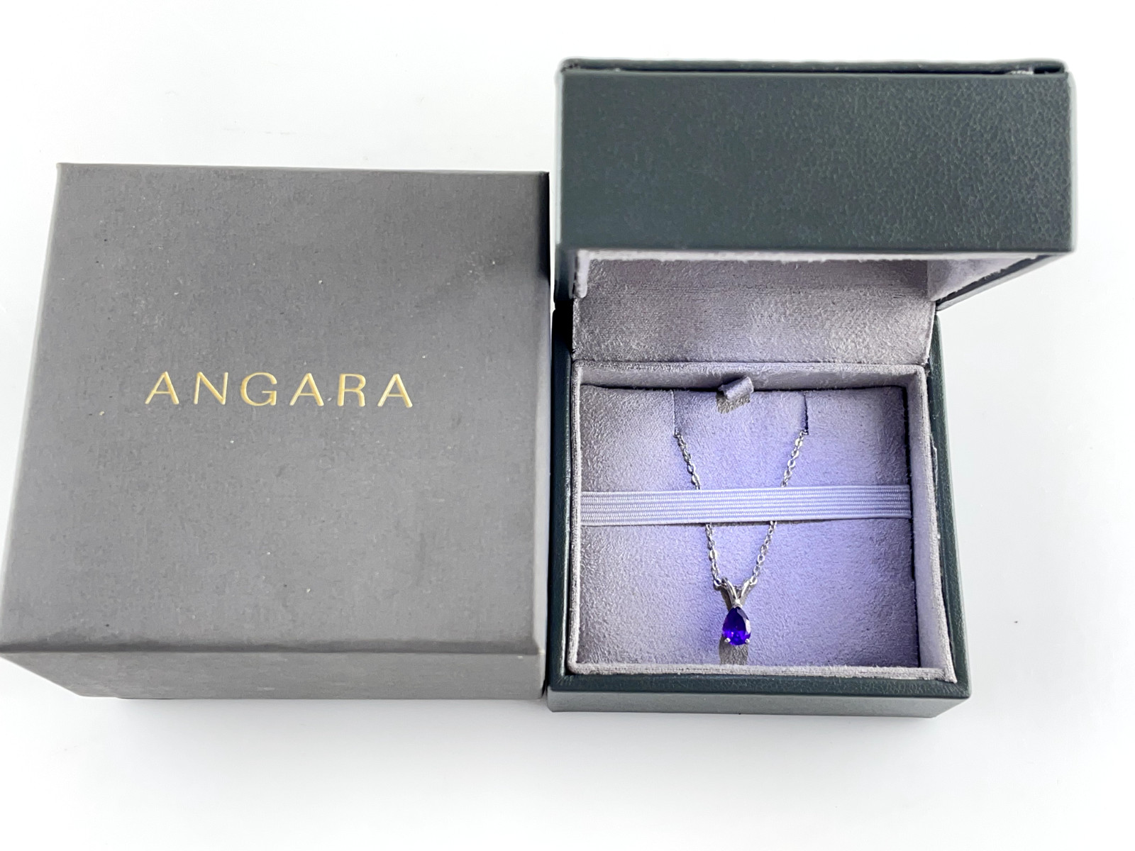 Angara Amethyst Stone Solitaire Pendant Necklace in Silver with Gift Box Light