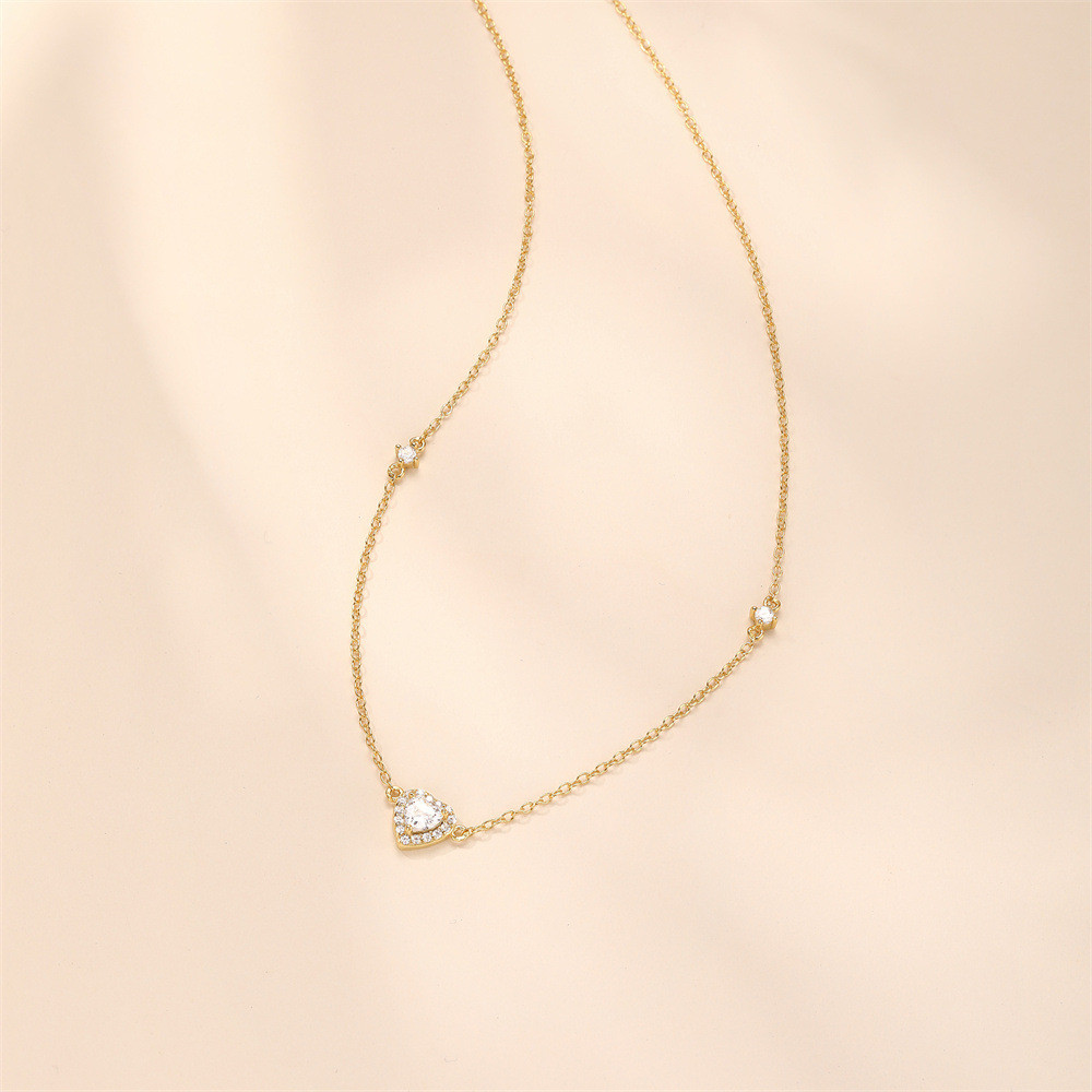 Gold Plated 925 Sterling Silver CZ Heart Pendant Necklace for Women