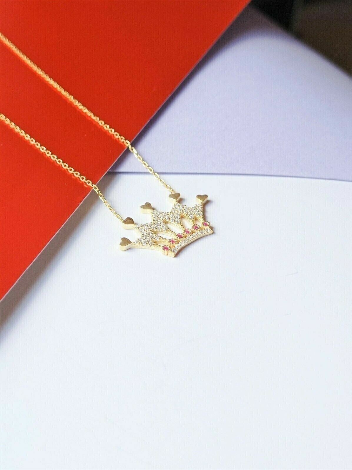 Women’s Crown Pendant 1Ct Simulated Round Cut Diamond In 14K Yellow Gold Plated