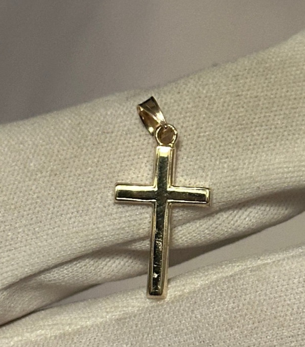14k Yellow Gold High Polish Cross Necklace Pendant Charm NEW 0.43 Grams