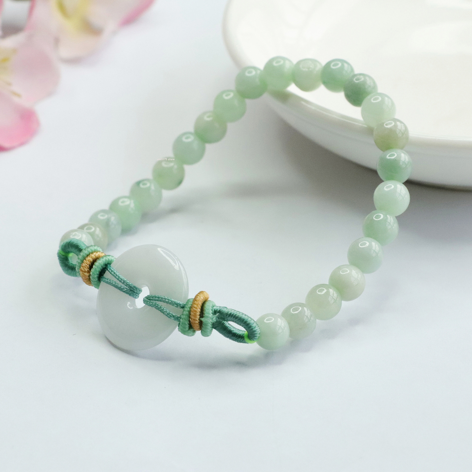 Natural A Grade Jadeite Beacelets Women’s 6mm Bead Jade Lucky Circle Bracelet