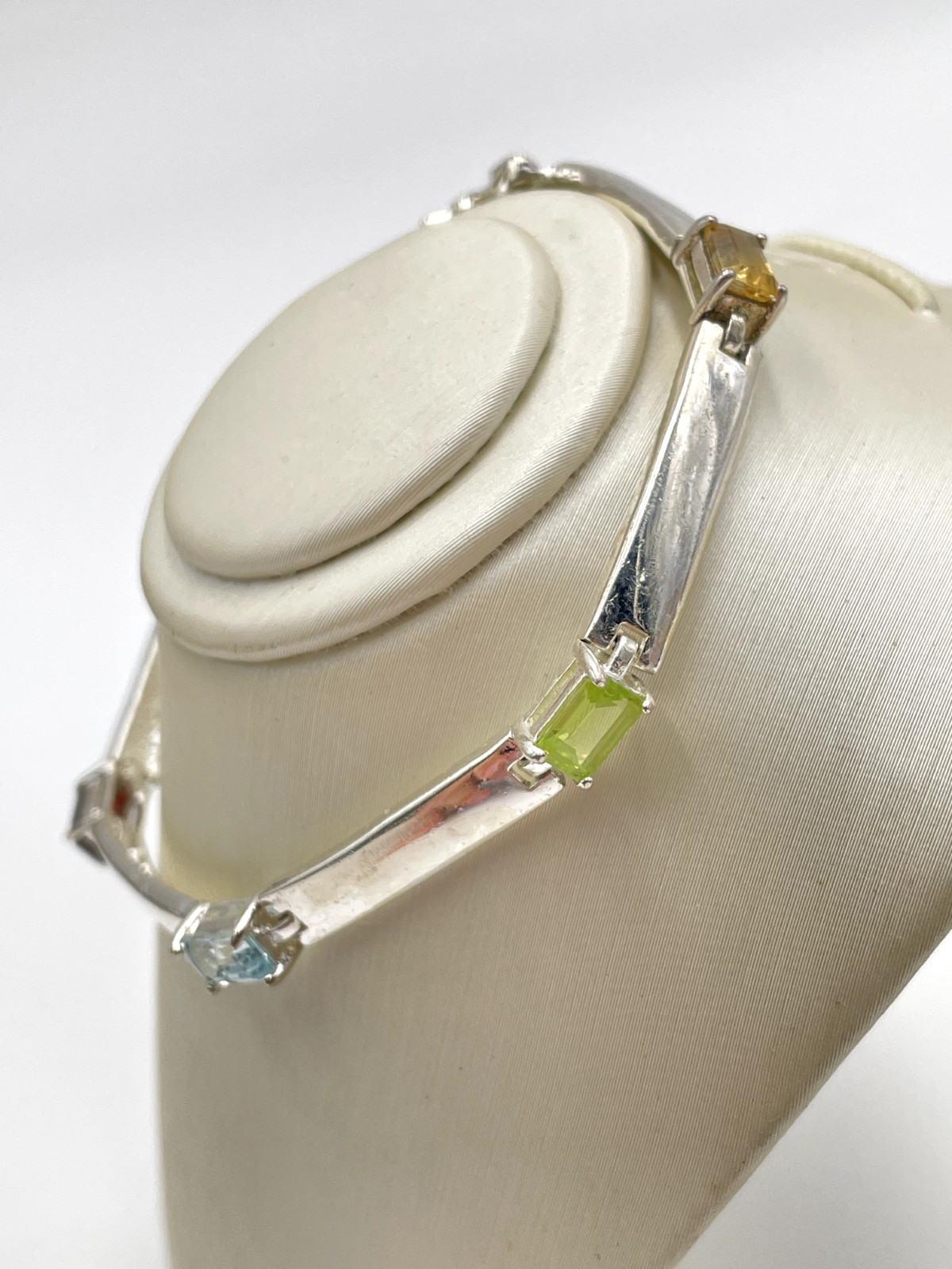 STERLING SILVER 925 MULTICOLOR GEMSTONE 7″ 5 mm Wide BRACELET 10.6g