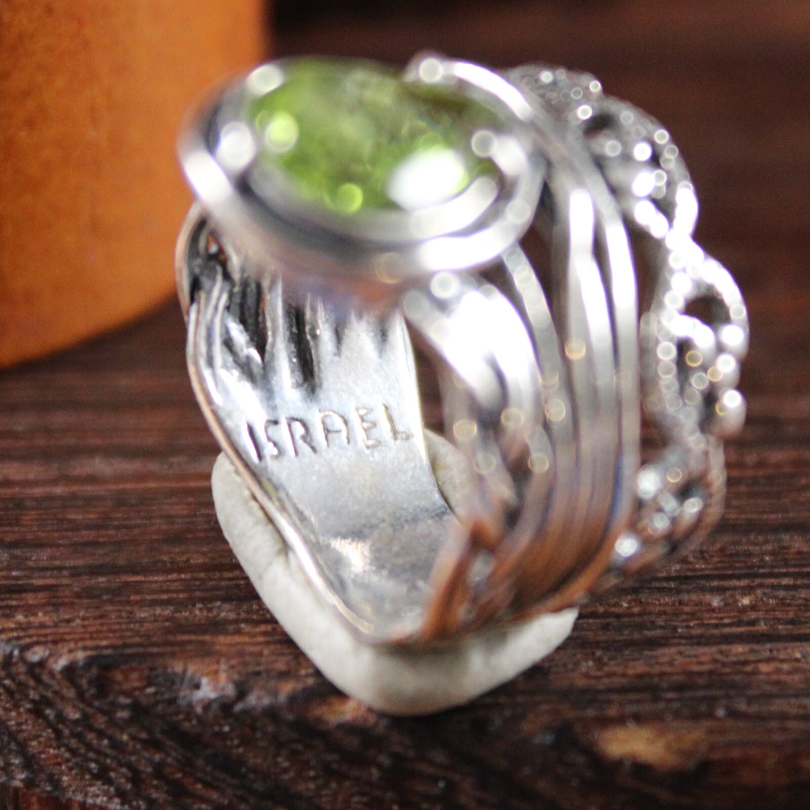 PAZ Creations Pear Shaped Peridot Ring Sterling Silver Size 7.25 PZ ISRAEL