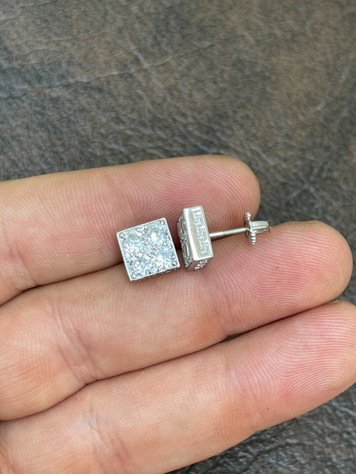 Real 925 Silver Iced Square Cube CZ Hip Hop Earrings Studs Large 9mm Men’s