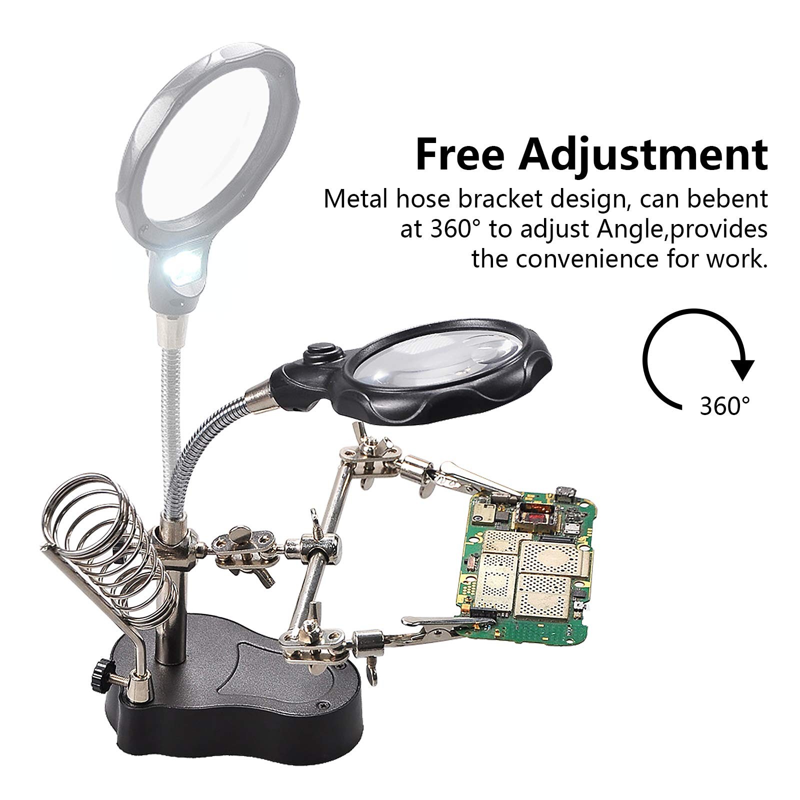 3.5X12X Helping Hands Soldering Station with LED Light & Alligator Clips – Magni