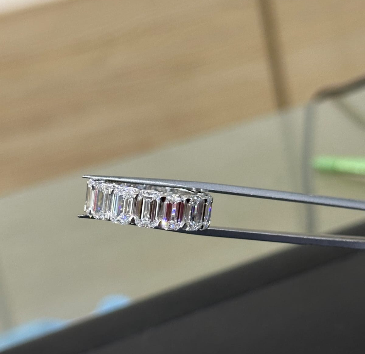 3.00Ct Emerald Cut White Colorless Moissanite Dainty Wedding Band For Women’s