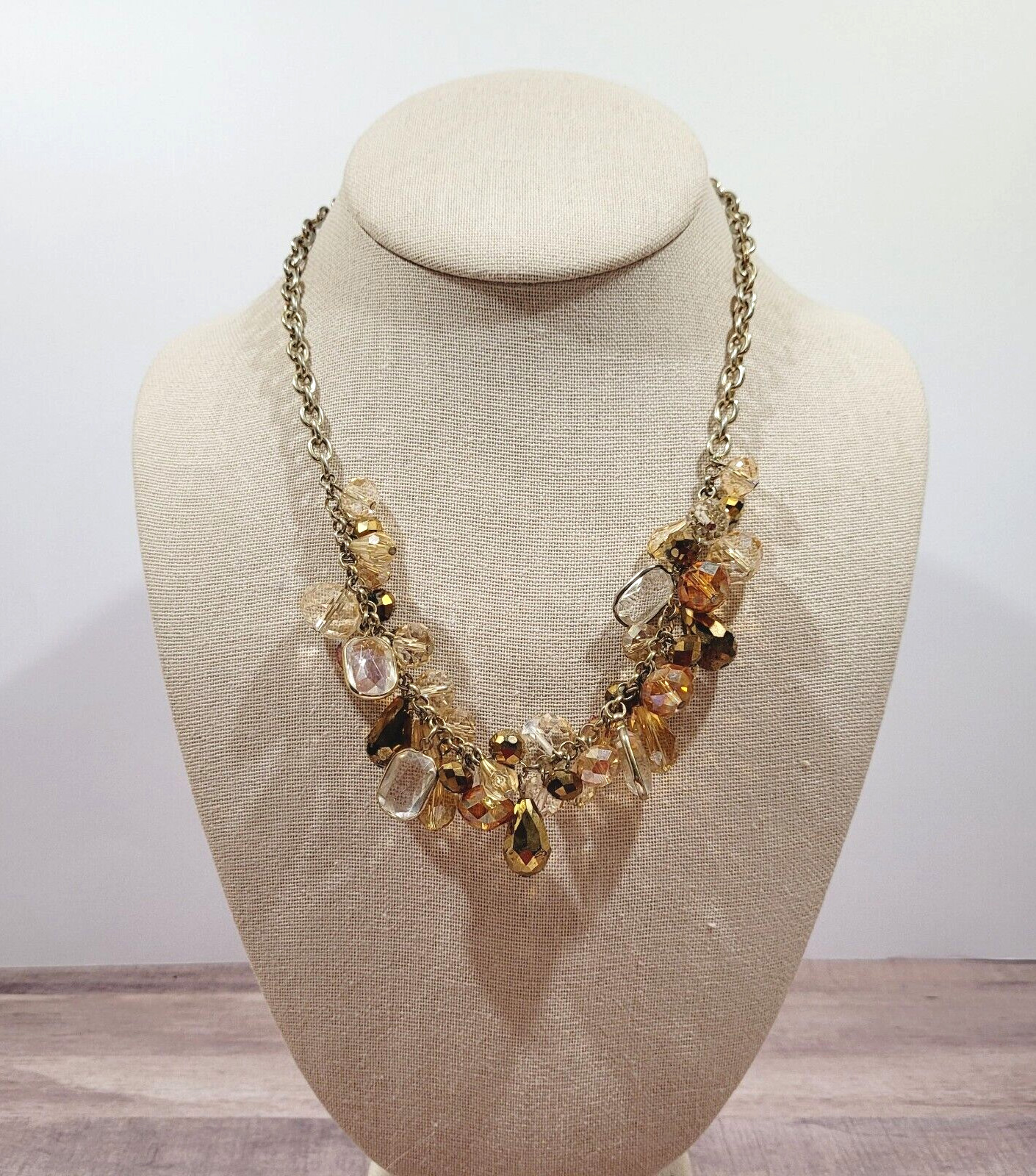 Chunky Cluster Statement Multi Colored Faceted Glass Charm Drop Necklace 21 Inch