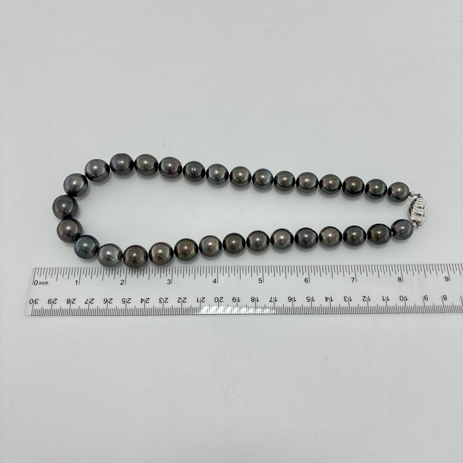 12-14.4mm Pearl French Tahiti Black Necklace Silver 18.11″