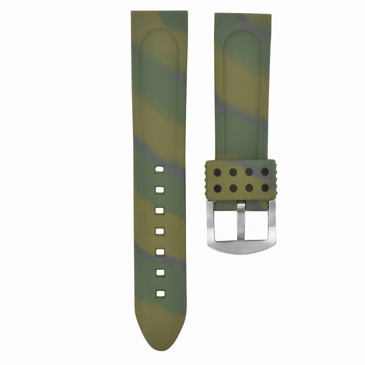 24mm Military Green Silicone Replacement Watch Strap For Anonimo Silver Buckle