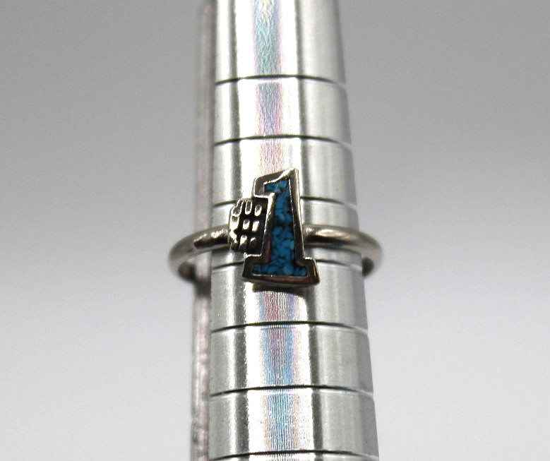 Vintage #1 Symbol Turquoise Chip Ring Size 3 Silver Plated Champion Sports Love