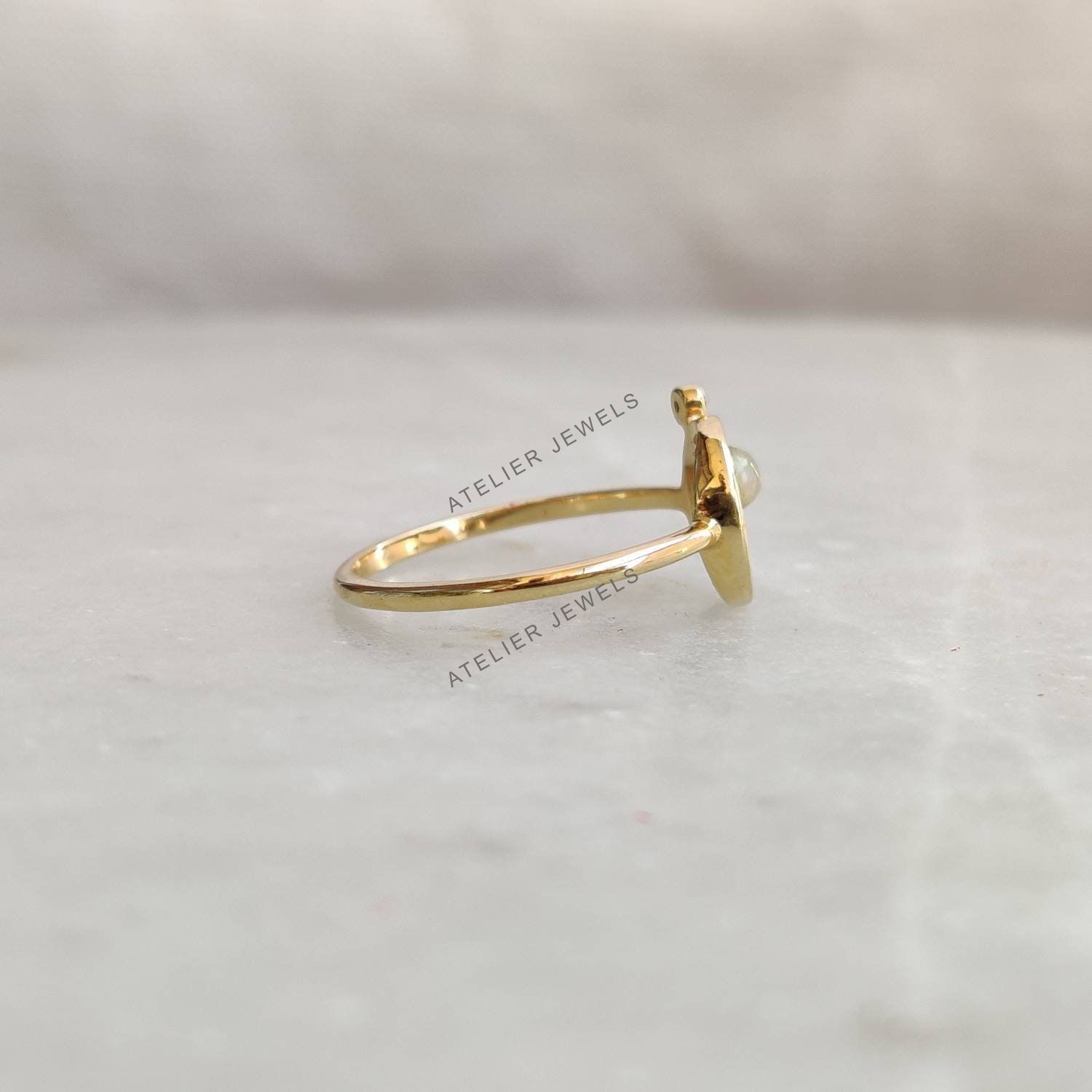 0.11 Ct Natural Opal Sapphire Band Ring 14K Gold Minimalist Birthstone Design