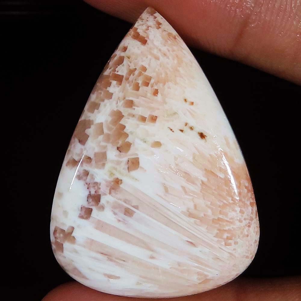 48.85 Cts Untreated Pink Scolecite Pear Cabochon Rare Gemstone27x37x7 mm DG181