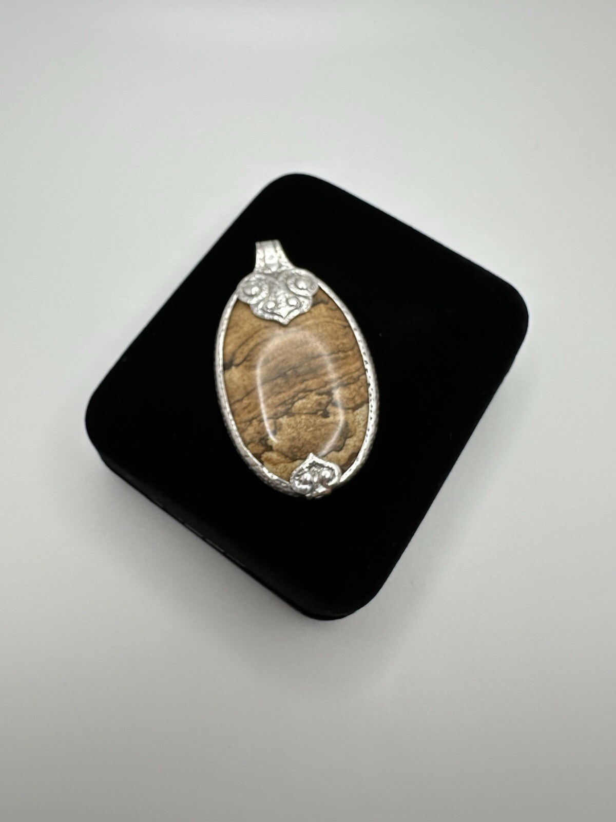 Vintage Sterling Silver BJ Picture Jasper Large Necklace Pendant 6.6cm JB20